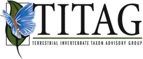 TITAG Logo: blue butterfly on a leaf with the words "Terrestrial Invertebrate Taxon Advisory Group"